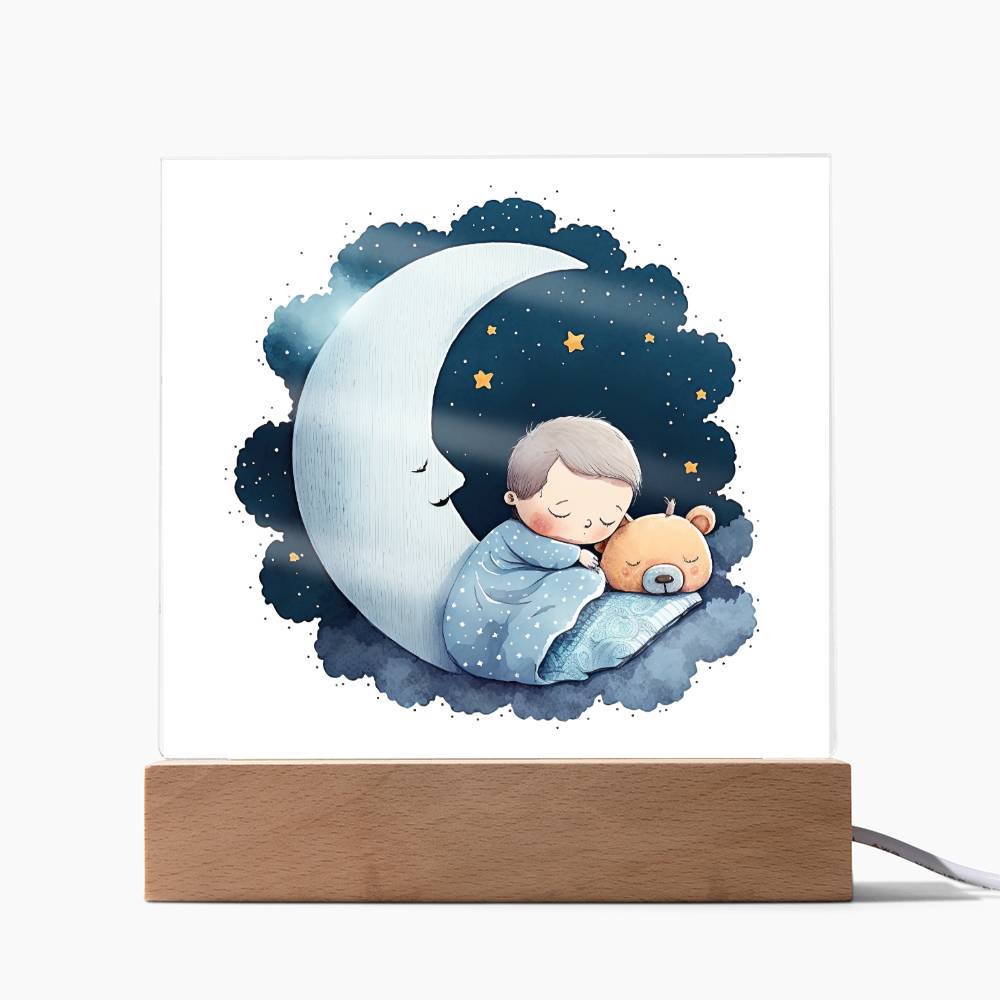 Sweet Dreams Baby Boy (Watercolor) 01 - LED Night Light Square Acrylic Plaque