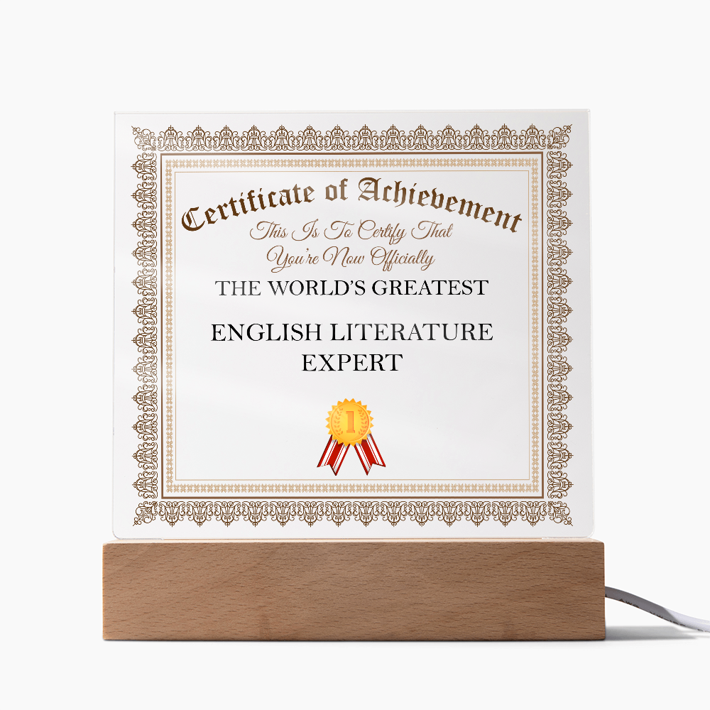 World's Greatest English Literature Expert - Square Acrylic Plaque With LED Lights