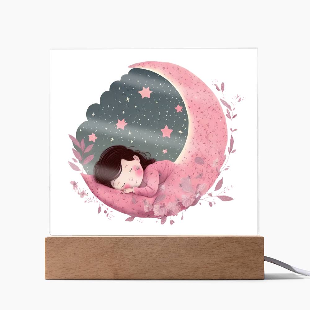 Sweet Dreams Baby Girl (Watercolor) 09 - LED Night Light Square Acrylic Plaque