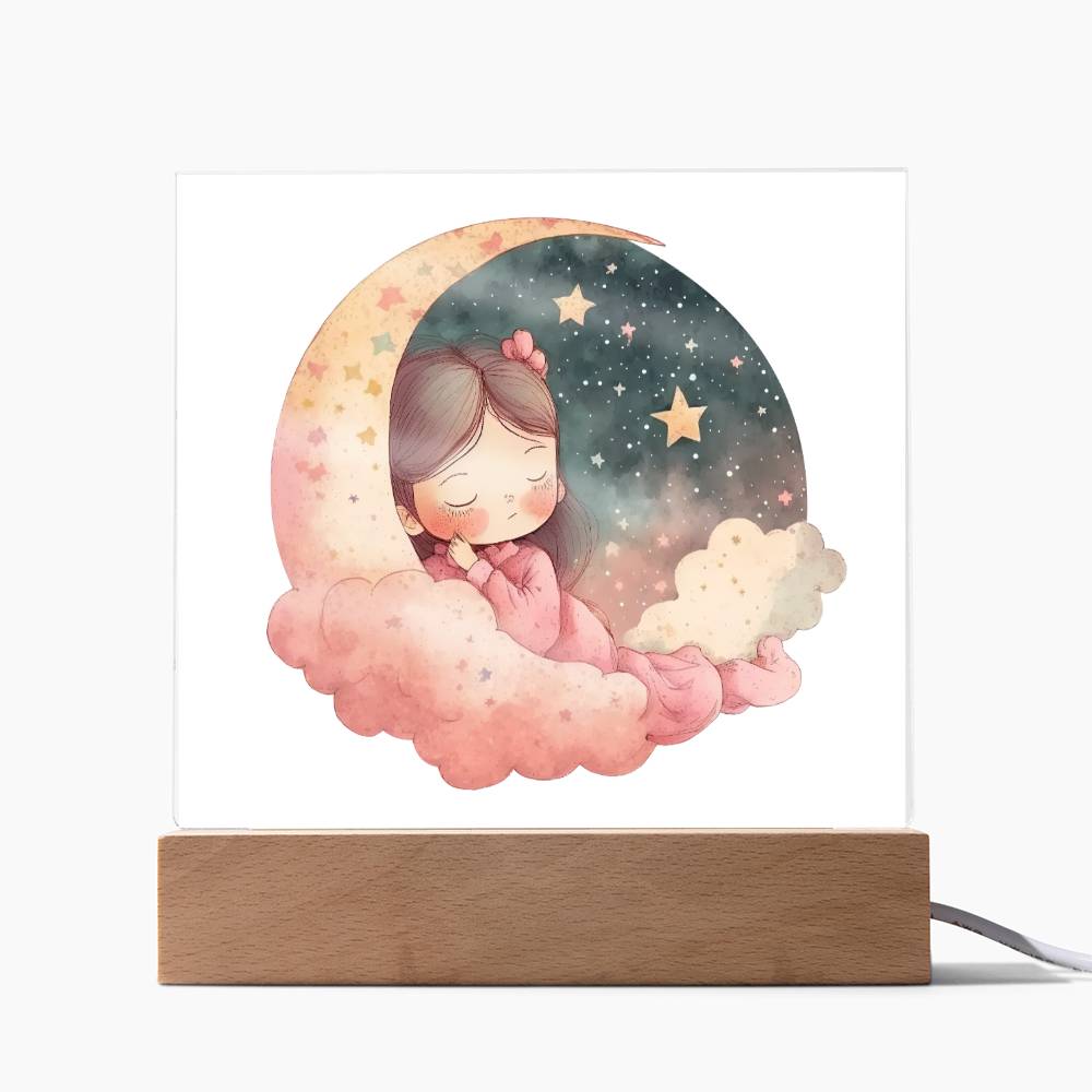 Sweet Dreams Baby Girl (Watercolor) 02 - LED Night Light Square Acrylic Plaque