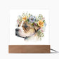 Dog And Spring Flowers (Watercolor) 03 - Square Acrylic Plaque