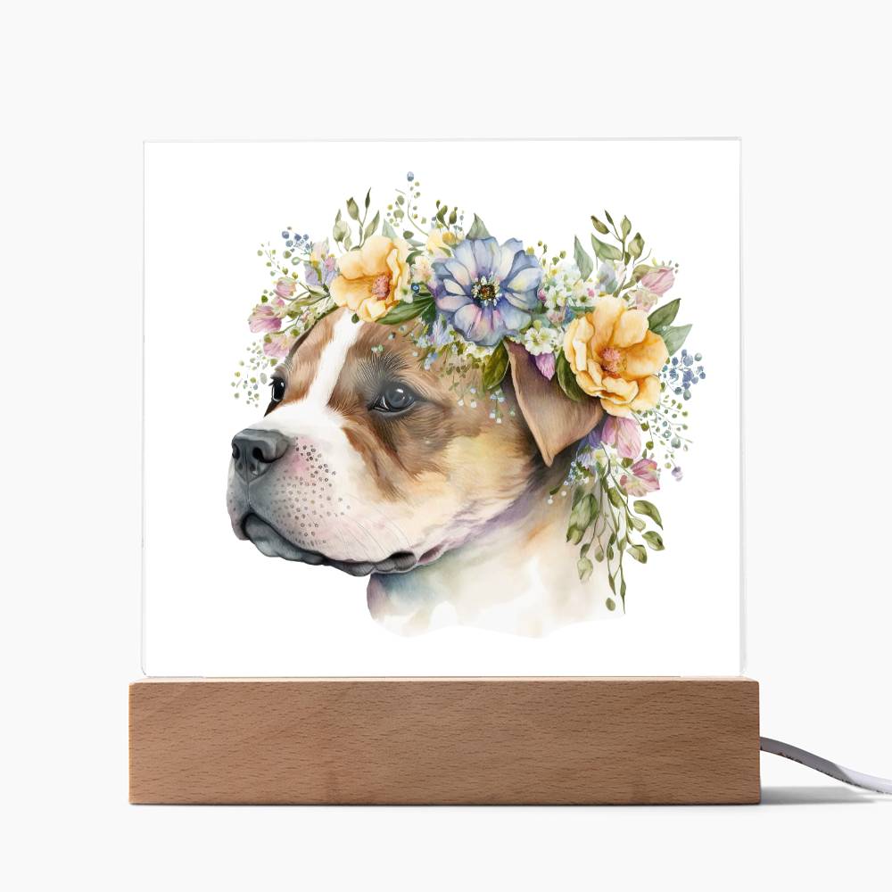 Dog And Spring Flowers (Watercolor) 03 - Square Acrylic Plaque