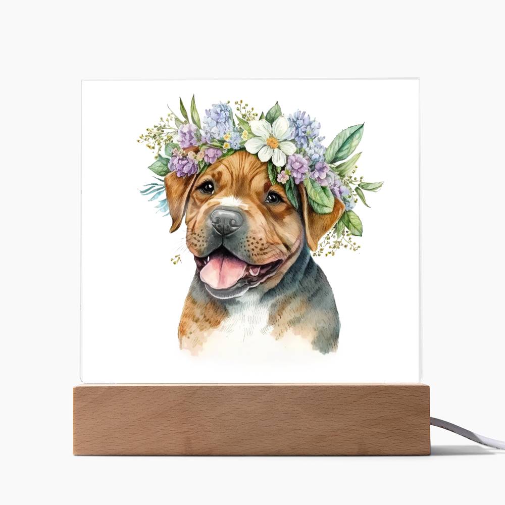 Dog And Spring Flowers (Watercolor) 04 - Square Acrylic Plaque