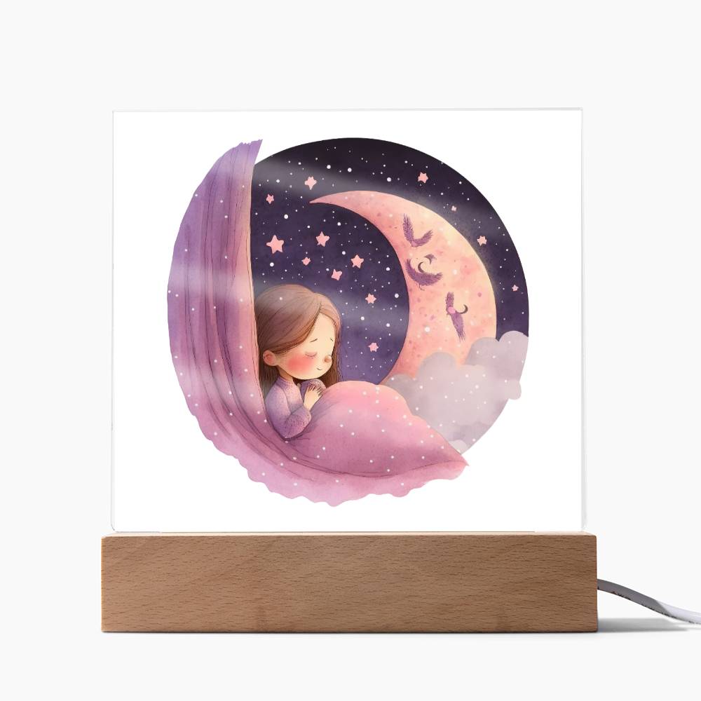 Sweet Dreams Baby Girl (Watercolor) 06 - LED Night Light Square Acrylic Plaque