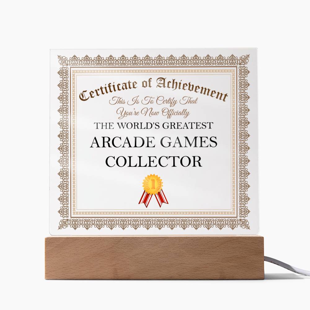 World's Greatest Arcade Games Collector - Square Acrylic Plaque With USB Corded LED Base
