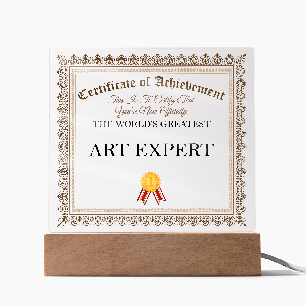 World's Greatest Art Expert - Square Acrylic Plaque With LED Lights