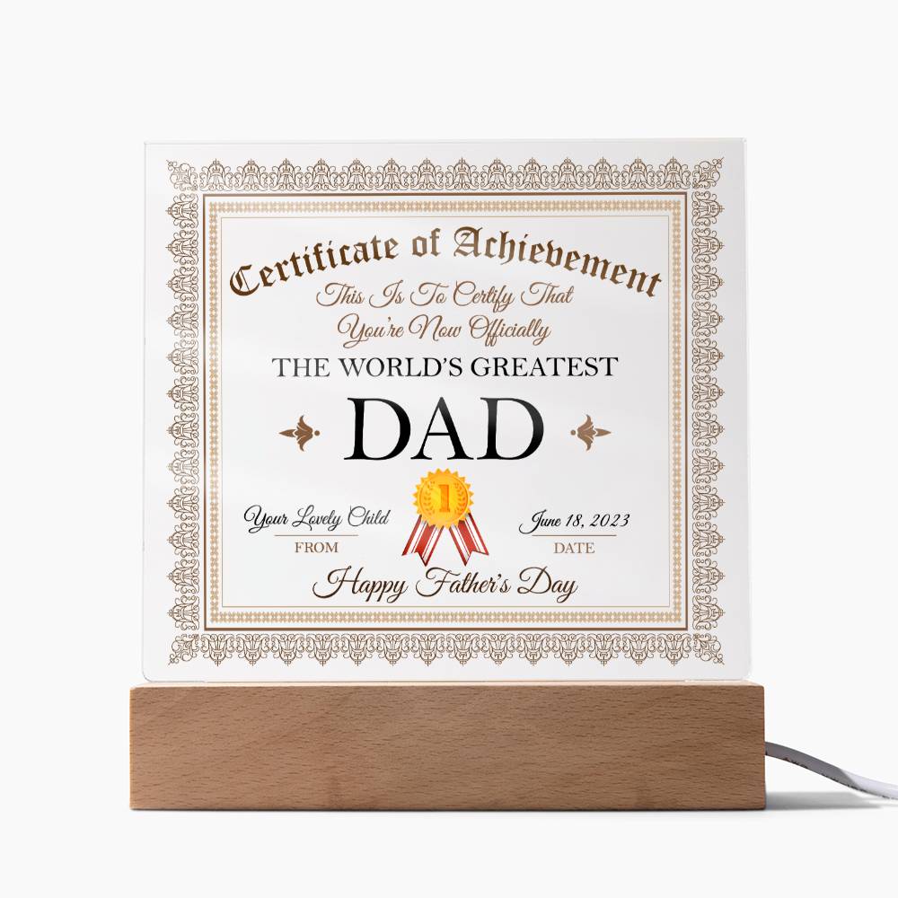 World's Greatest Dad Acrylic Design (Design Competition Winner) - LED Night Light Square Acrylic Plaque