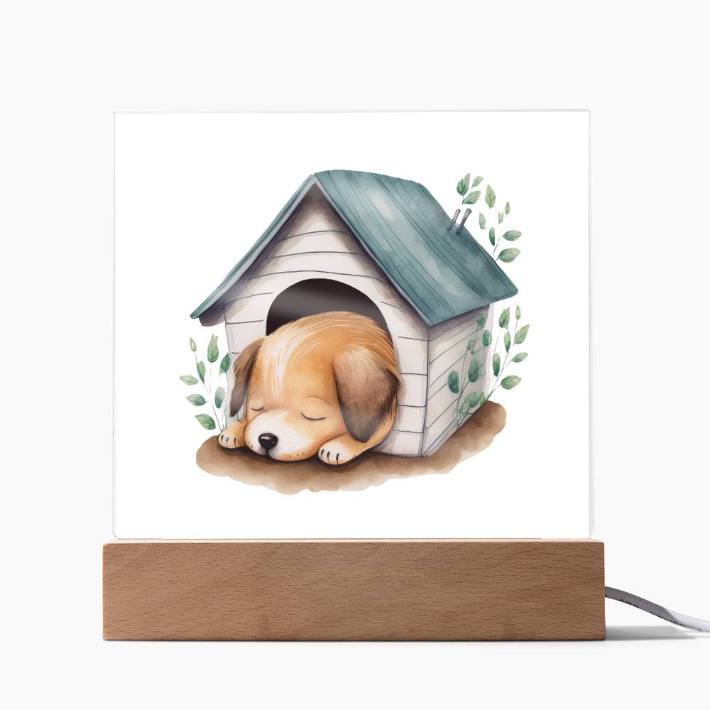 Dog Sleeping (Watercolor) 01 - Square Acrylic Plaque