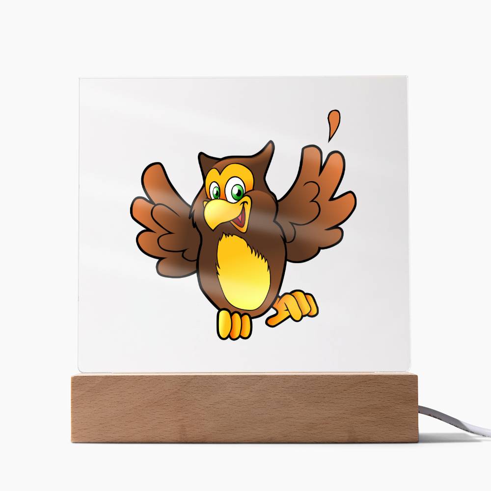 Happy Owl - LED Night Light Square Acrylic Plaque