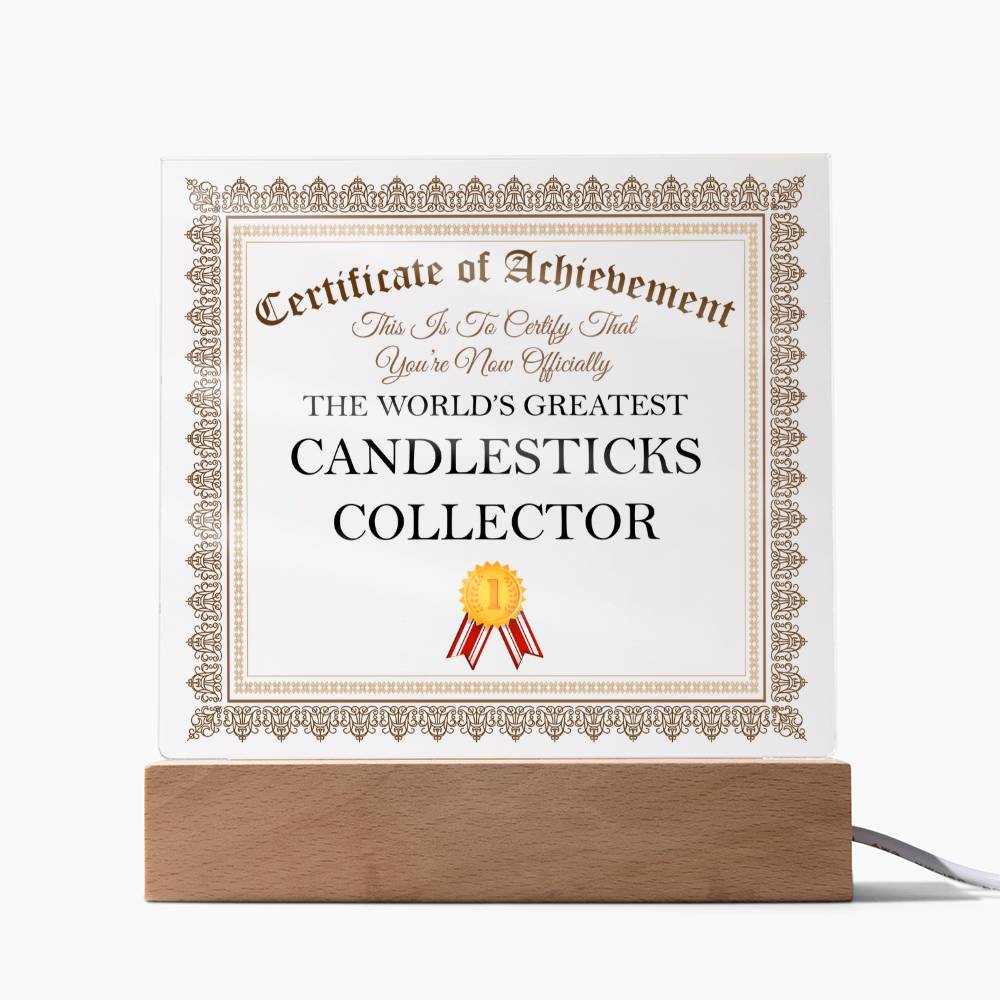 World's Greatest Candlesticks Collector - Square Acrylic Plaque With USB Corded LED Base