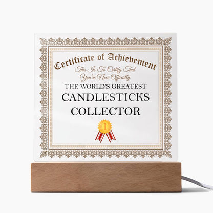 World's Greatest Candlesticks Collector - Square Acrylic Plaque With USB Corded LED Base
