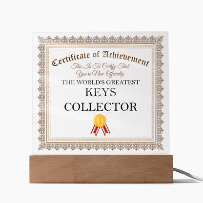World's Greatest Keys Collector - Square Acrylic Plaque With USB Corded LED Base