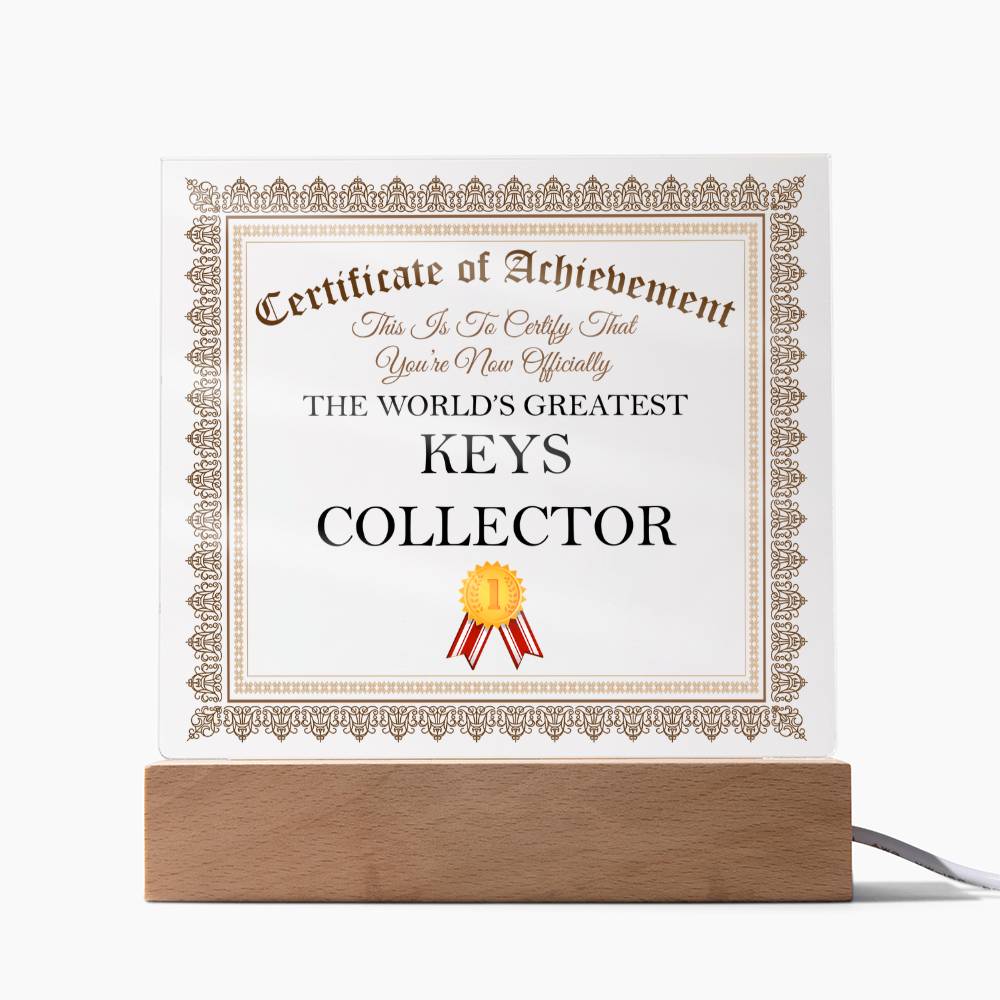 World's Greatest Keys Collector - Square Acrylic Plaque With USB Corded LED Base