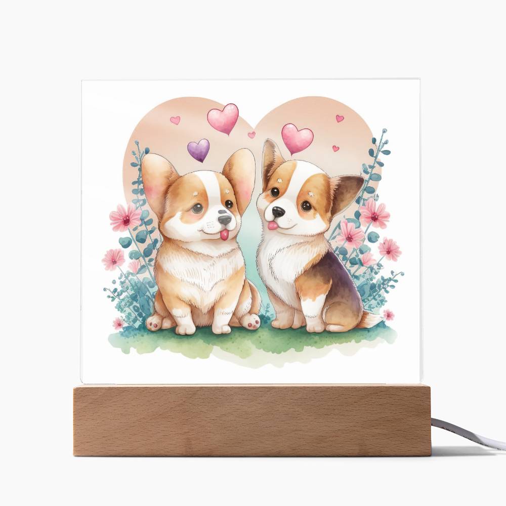Cute Dogs In Love (Watercolor) 10 - Square Acrylic Plaque
