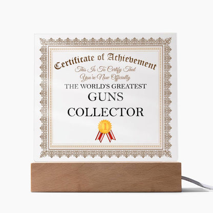 World's Greatest Guns Collector - Square Acrylic Plaque With USB Corded LED Base