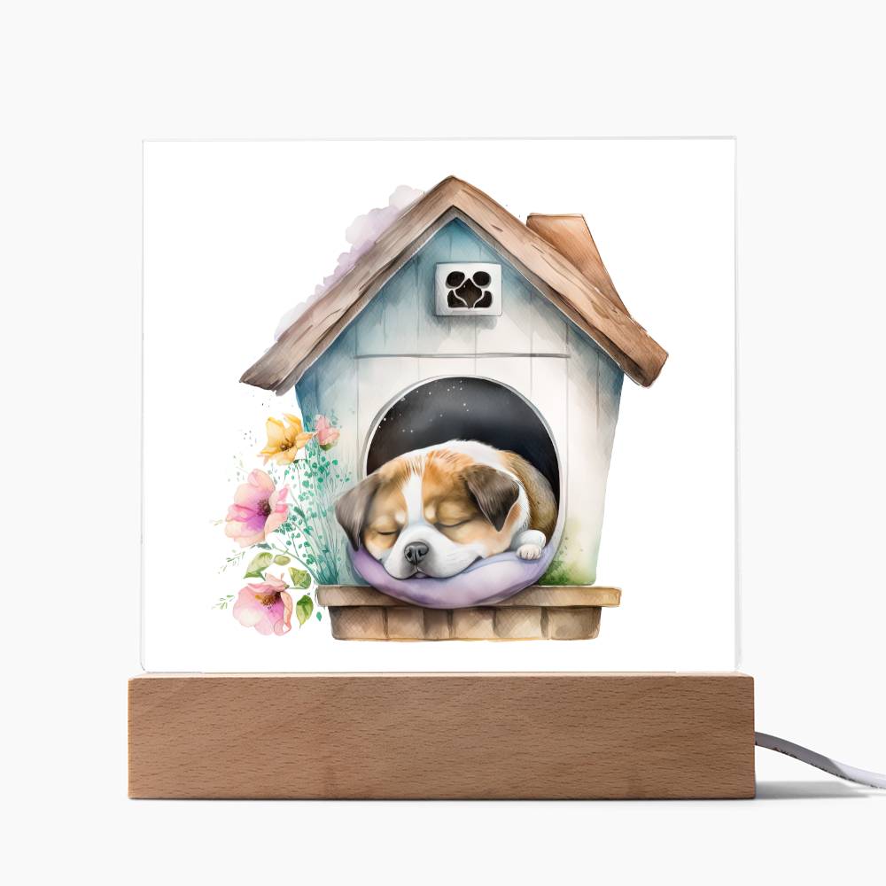Dog Sleeping (Watercolor) 07 - Square Acrylic Plaque