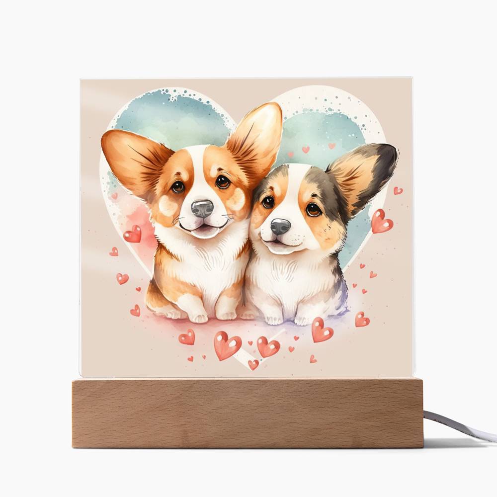 Cute Dogs In Love (Watercolor) 04 - Square Acrylic Plaque