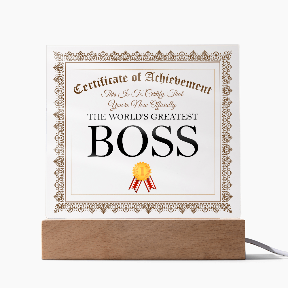 World's Greatest Boss - Square Acrylic Plaque With LED Lights