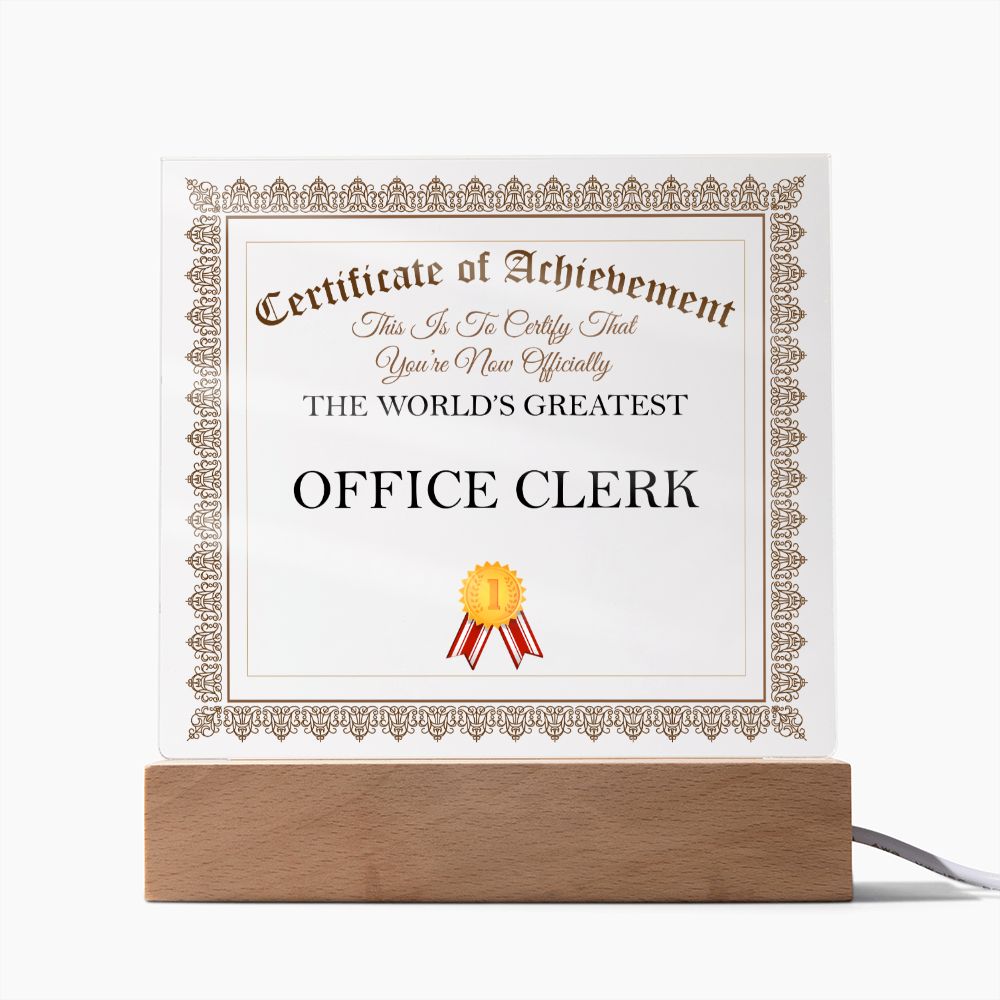 World's Greatest Office Clerk - Square Acrylic Plaque