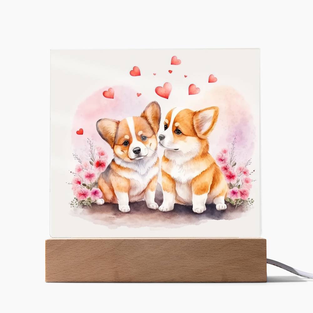 Cute Dogs In Love (Watercolor) 05 - Square Acrylic Plaque