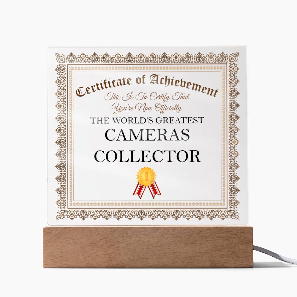 World's Greatest Cameras Collector - Square Acrylic Plaque With USB Corded LED Base