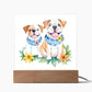 Bulldog And Flowers (Watercolor) 03 - Square Acrylic Plaque