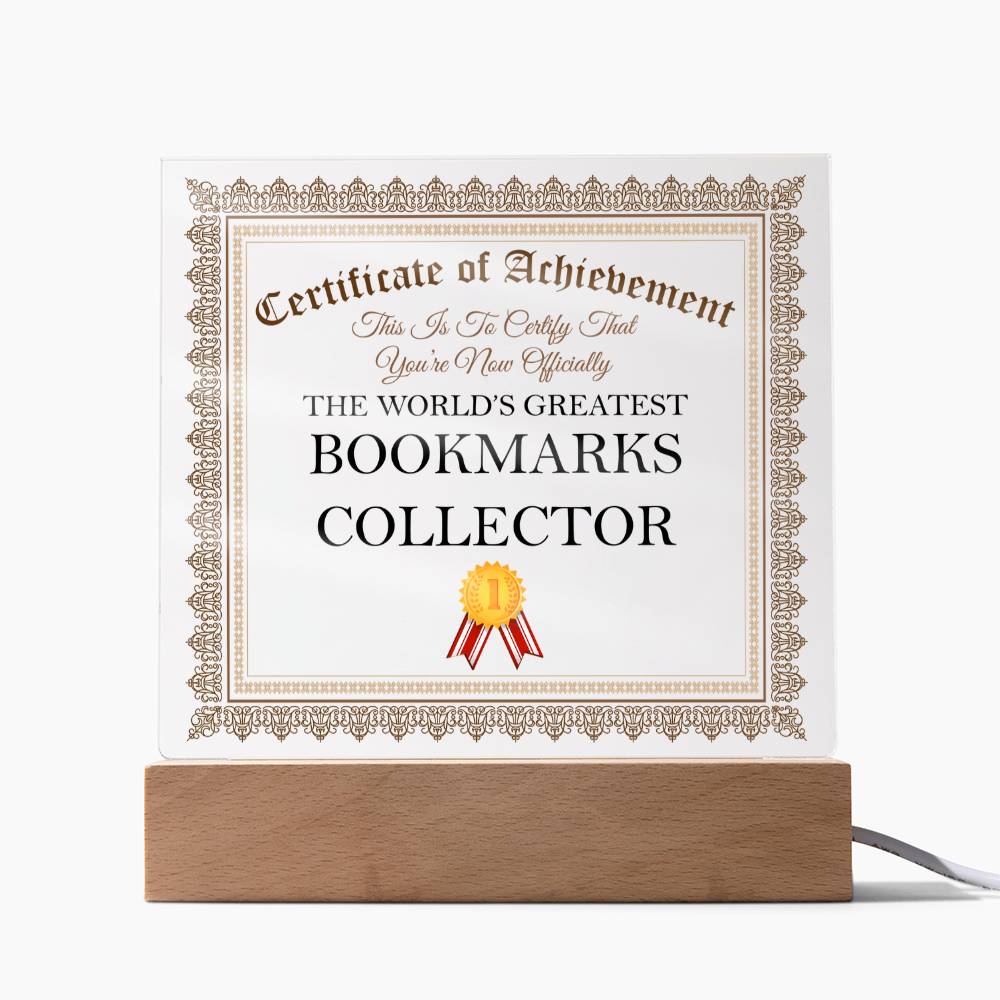 World's Greatest Bookmarks Collector - Square Acrylic Plaque With USB Corded LED Base