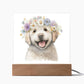 Dog And Spring Flowers (Watercolor) 07 - Square Acrylic Plaque