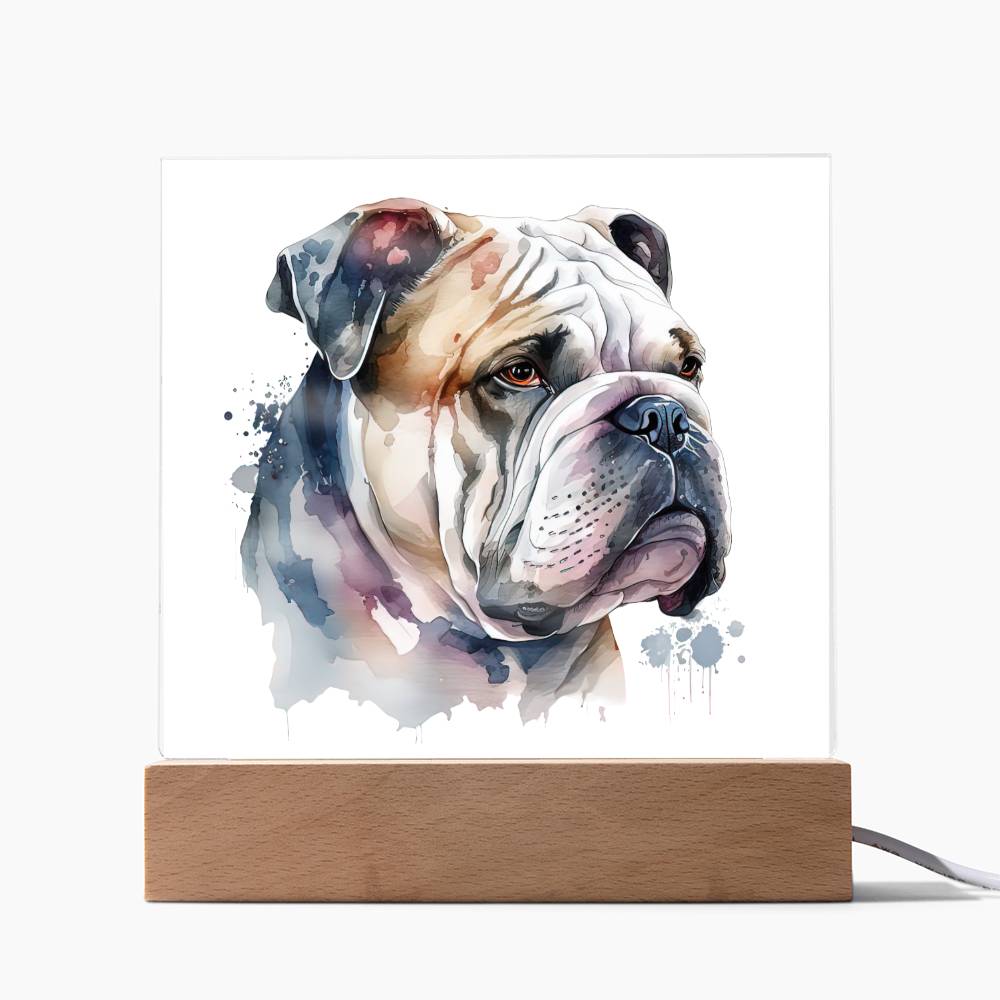 Bulldog (Watercolor) 01 - Square Acrylic Plaque