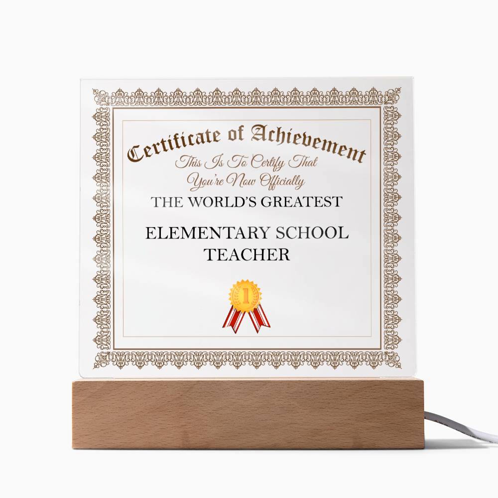 World's Greatest Elementary School Teacher - Square Acrylic Plaque