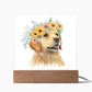 Dog And Spring Flowers (Watercolor) 01 - Square Acrylic Plaque