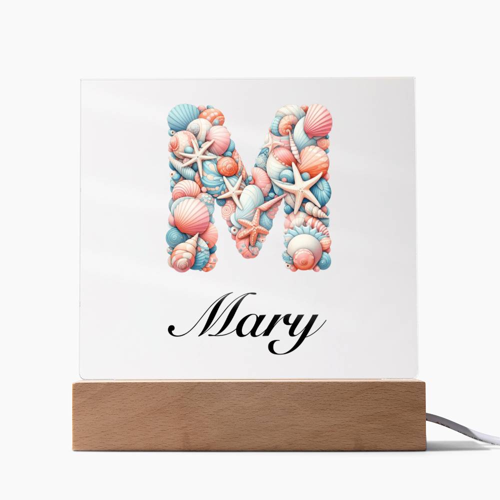 Mary (Sea Life) - Square Acrylic Plaque With USB Corded LED Base