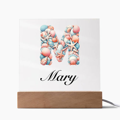 Mary (Sea Life) - Square Acrylic Plaque With USB Corded LED Base