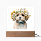 Dog And Spring Flowers (Watercolor) 10 - Square Acrylic Plaque