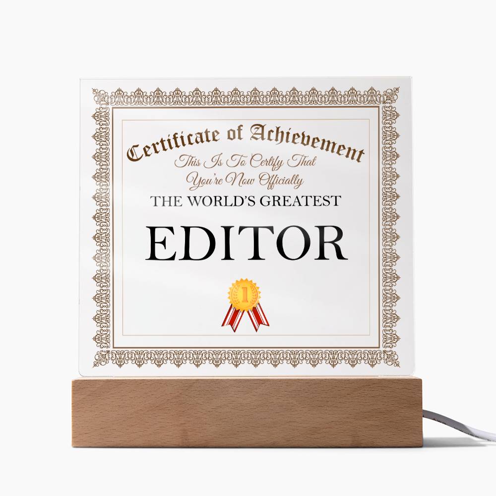 World's Greatest Editor - Square Acrylic Plaque