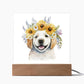 Dog And Spring Flowers (Watercolor) 02 - Square Acrylic Plaque