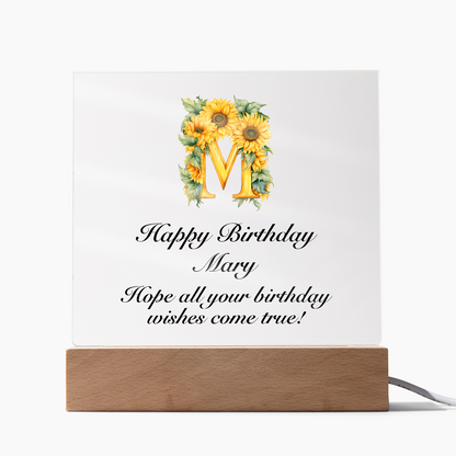 Happy Birthday test - Square Acrylic Plaque With USB Corded LED Base