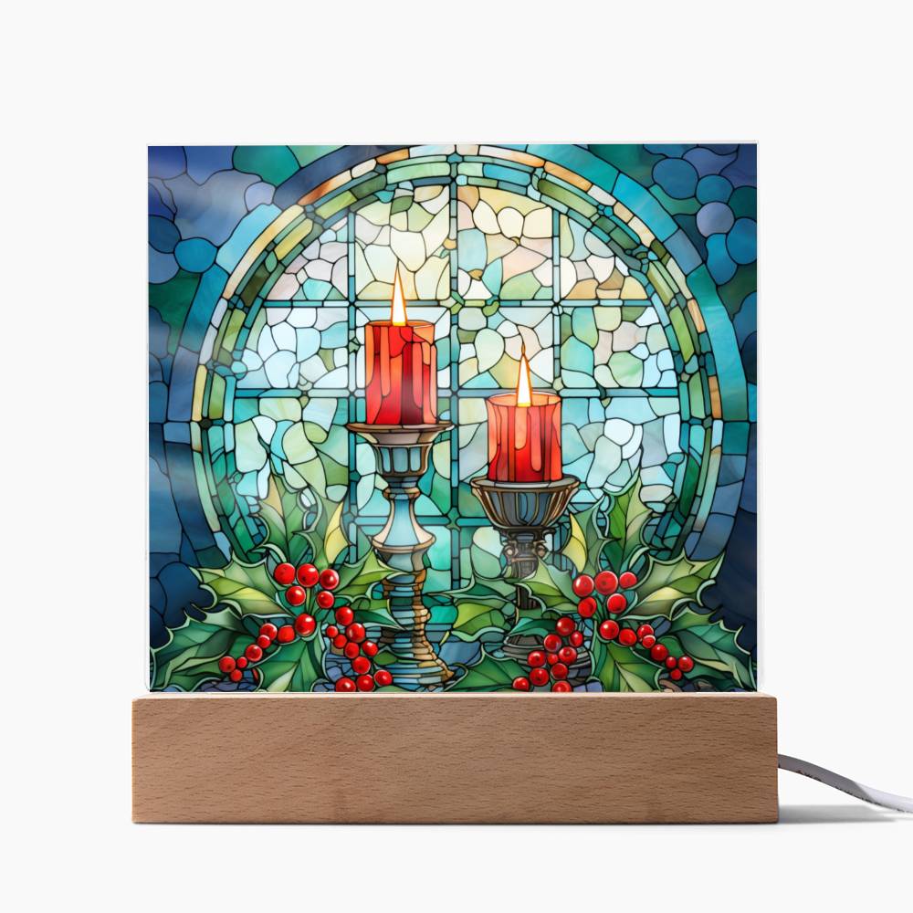 Christmas Stained Glass Design 016 - Square Acrylic Plaque