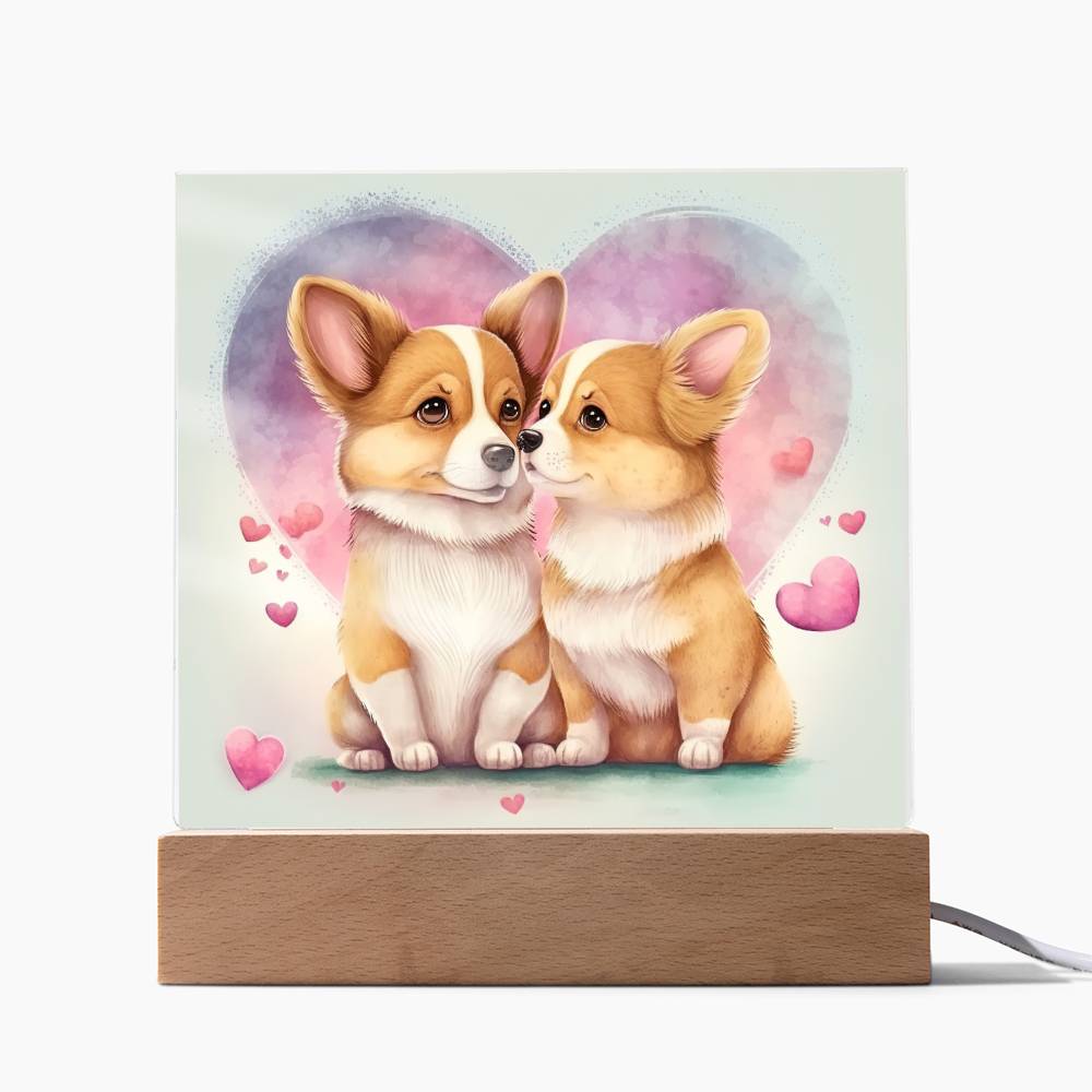 Cute Dogs In Love (Watercolor) 03 - Square Acrylic Plaque