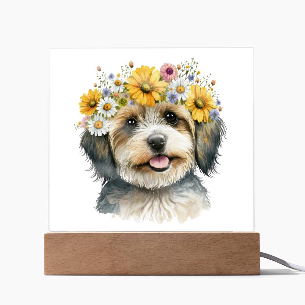 Dog And Spring Flowers (Watercolor) 05 - Square Acrylic Plaque