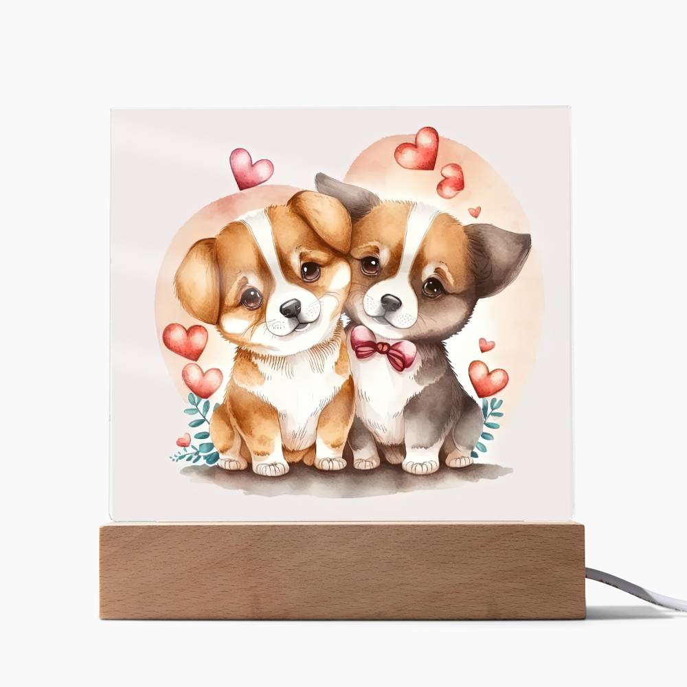 Cute Dogs In Love (Watercolor) 09 - Square Acrylic Plaque