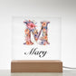 Mary (Blooming Flowers) - Square Acrylic Plaque With USB Corded LED Base