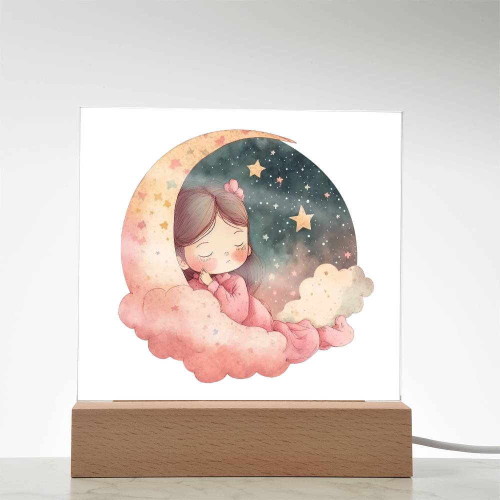 Sweet Dreams Baby Girl (Watercolor) 02 - LED Night Light Square Acrylic Plaque