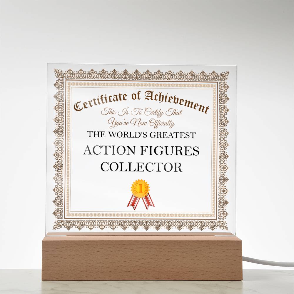 World's Greatest Action Figures Collector - Square Acrylic Plaque With USB Corded LED Base