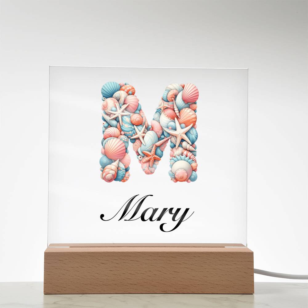 Mary (Sea Life) - Square Acrylic Plaque With USB Corded LED Base