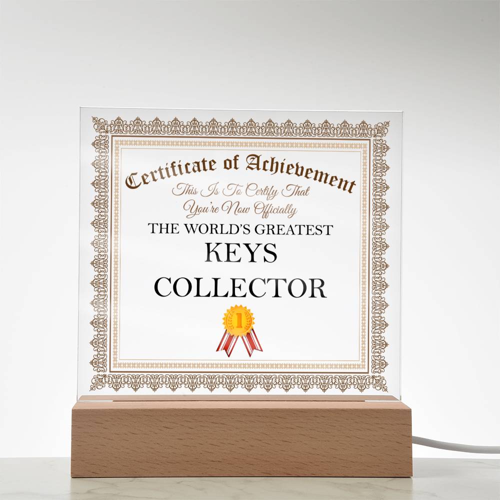 World's Greatest Keys Collector - Square Acrylic Plaque With USB Corded LED Base