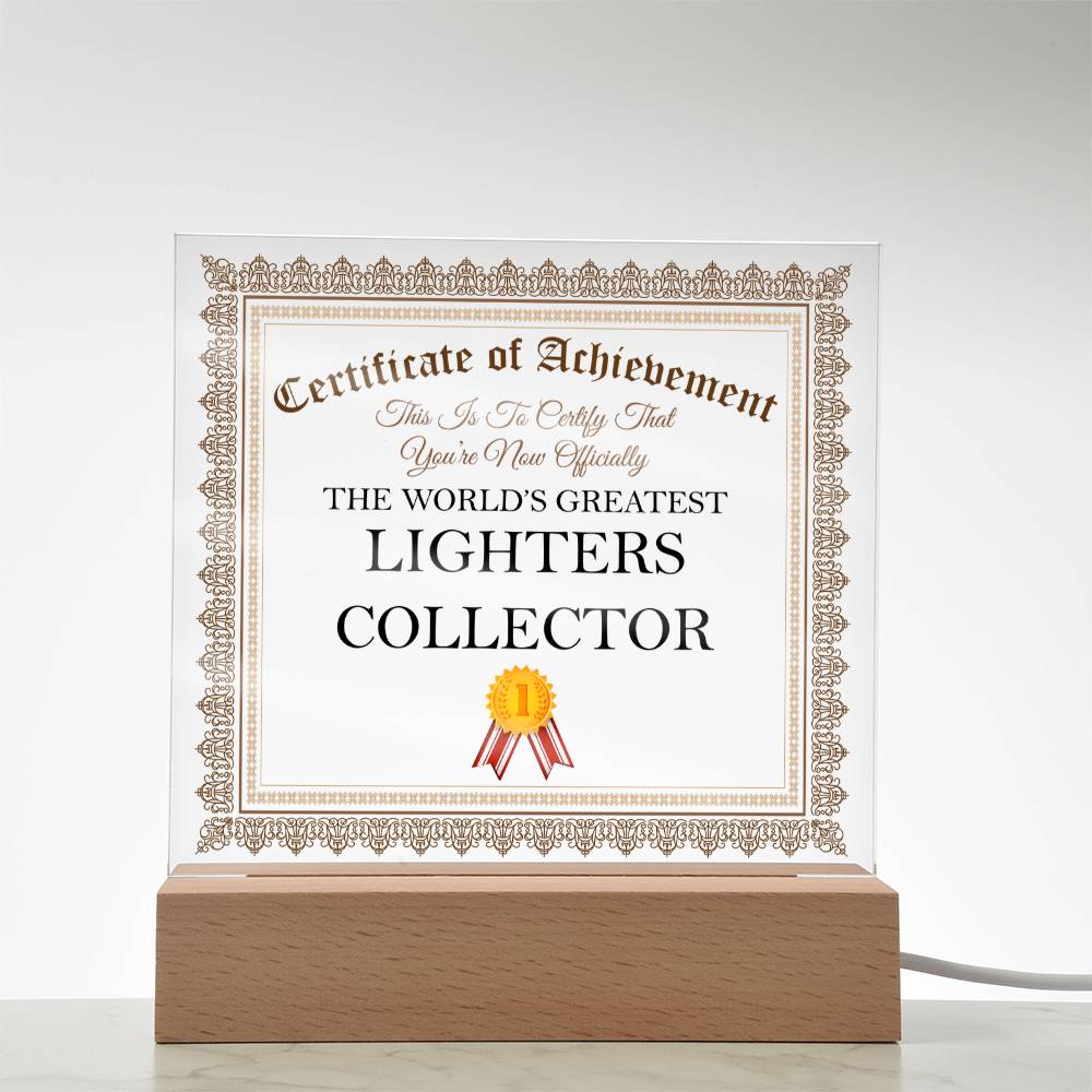 World's Greatest Lighters Collector - Square Acrylic Plaque With USB Corded LED Base
