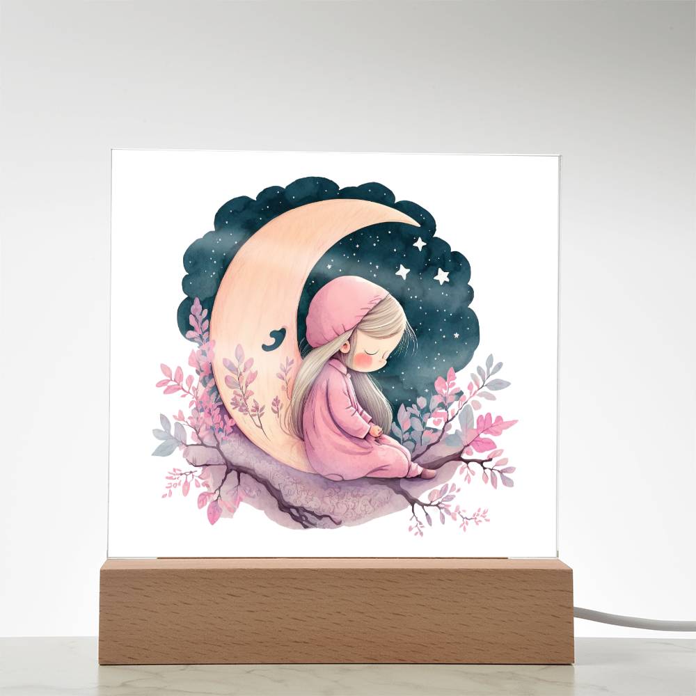 Sweet Dreams Baby Girl (Watercolor) 07 - LED Night Light Square Acrylic Plaque