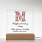 Happy Birthday Mary (Blooming Flowers) - Square Acrylic Plaque With USB Corded LED Base