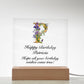 Happy Birthday Patricia (Lavender Flowers) - Square Acrylic Plaque With USB Corded LED Base